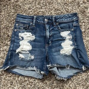 American Eagle Outfitters High Rise Shortie Distressed Jean Shorts Sz 4